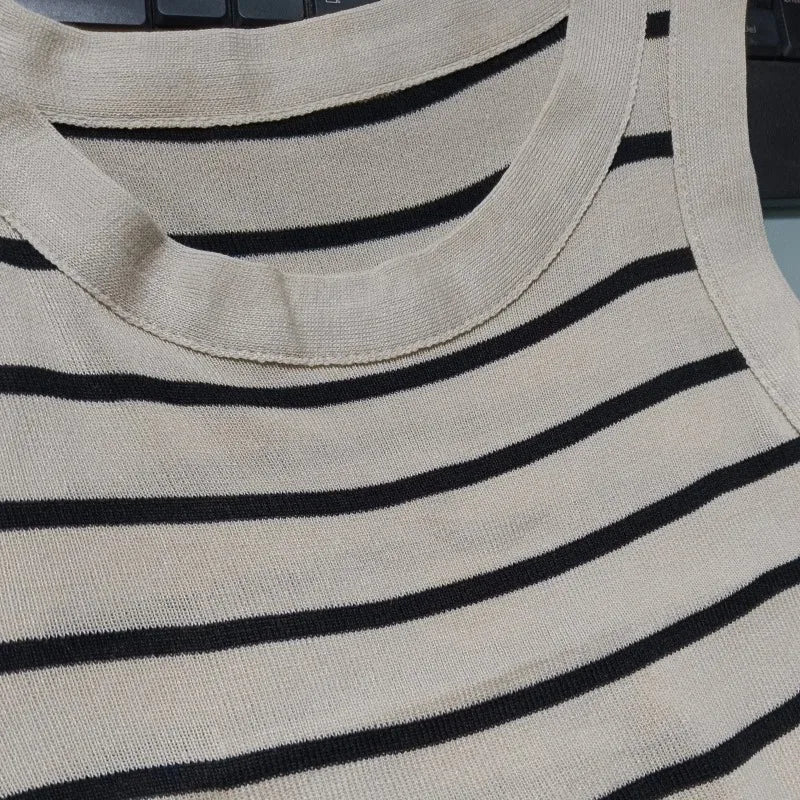 New waistcoat women wear striped wide edge temperament summer top short knit sleeveless bottom shirt