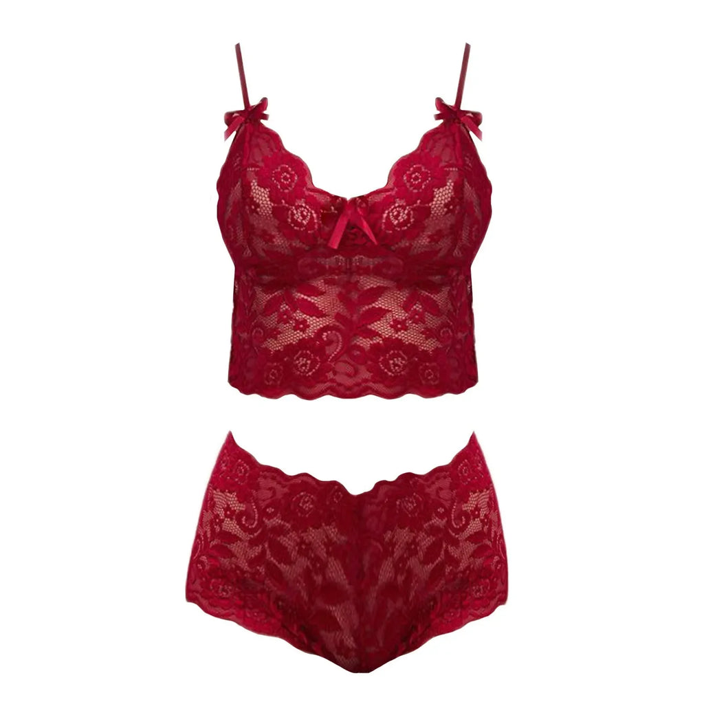 New 2Pcs/Set Women Lingerie Women Bra Sexy Breathable Lace Two Piece Lace Bra Nightwear Sets For Female With Bow Ropa De Mujer 