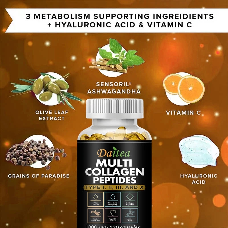 Multiple Collagen -Natural Energy Supplement, Support Cell Health, Anti-aging, Antioxidant, Skin, Joints, Hair, Bones Health