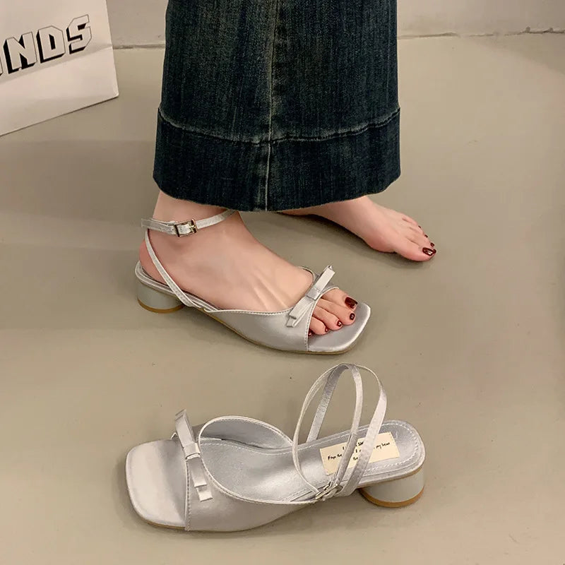 Women High-heel Sandals Fashion Thick Heel Butterfly-knot Women Sandals 2025 Summer Ladies Outdoor Gladiator Sandalias De Mujer