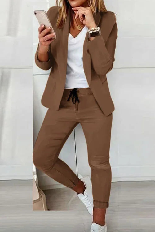 Office Lady Blazer And Lace-Up Pants Two Piece Set 2024 New Casual Fashion Solid Color Women's Set Conjuntos De Mujer Streetwear