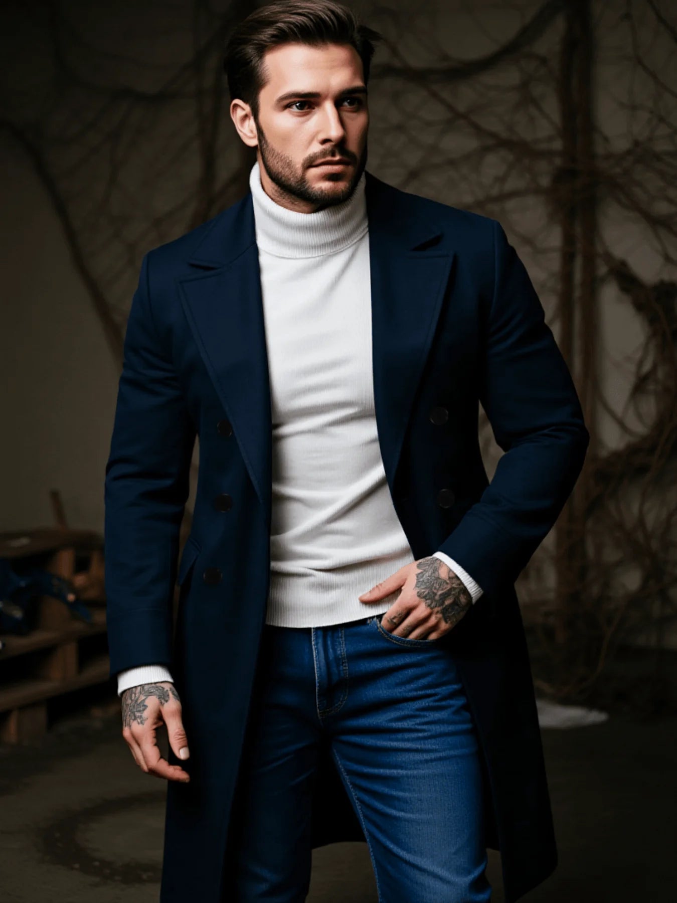 Men's Trench Jacket Winter Warm Thickened Lined Single Breasted Coat Casual Wear Streetwear Fashion Outerwear Men Long Coats
