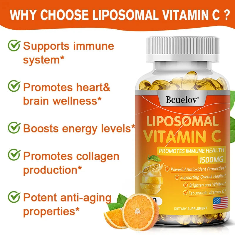 Liposomal Vitamin C - Promotes Collagen Production, Supports Skin, Immune Health, Powerful Antioxidant, Energy Supplement 
