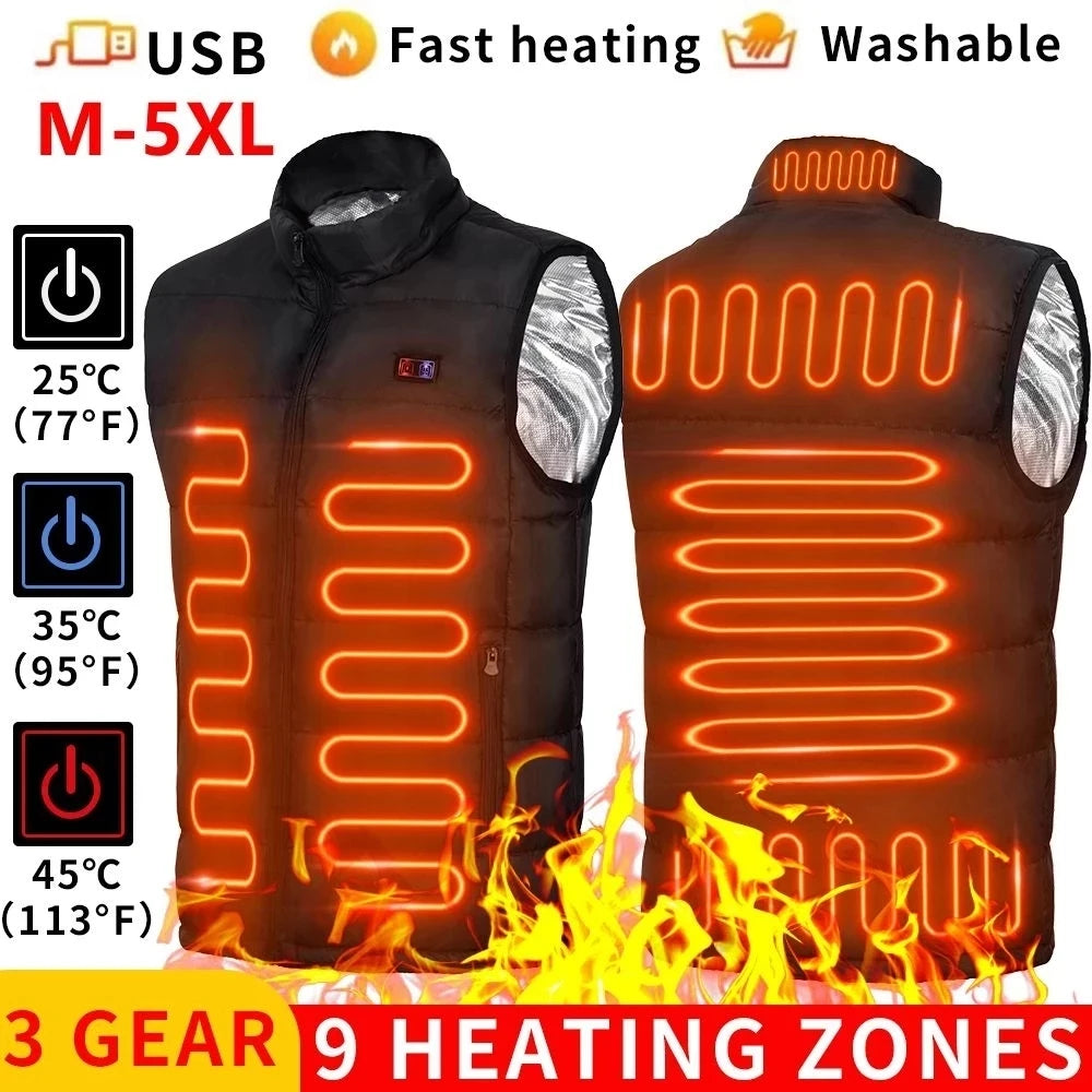 9 Heated Vest Zones Electric Heated Jackets Men Women Sportswear Heated Coat Graphene Heat Coat USB Heating Jacket For Camping 
