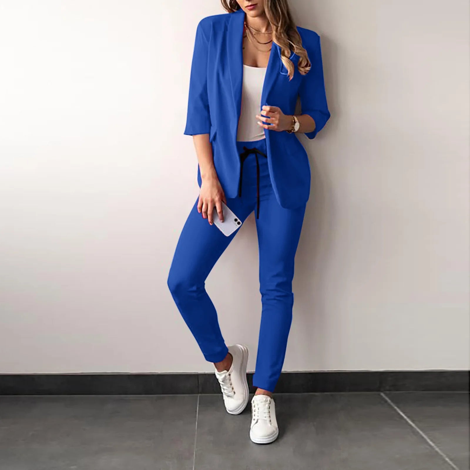 Office Lady Blazer And Lace-Up Pants Two Piece Set 2024 New Casual Fashion Solid Color Women's Set Conjuntos De Mujer Streetwear