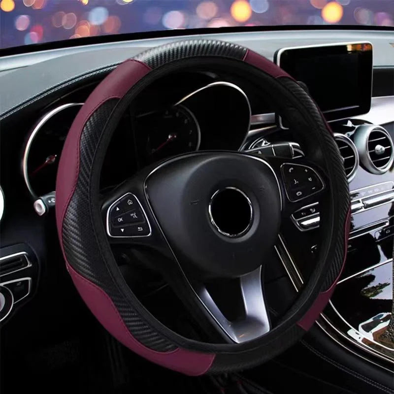 1 Piece of Car Steering Wheel Cover Accessory, Breathable and Anti Slip PU Leather Steering Wheel Cover, Suitable for 37-38cm Se 