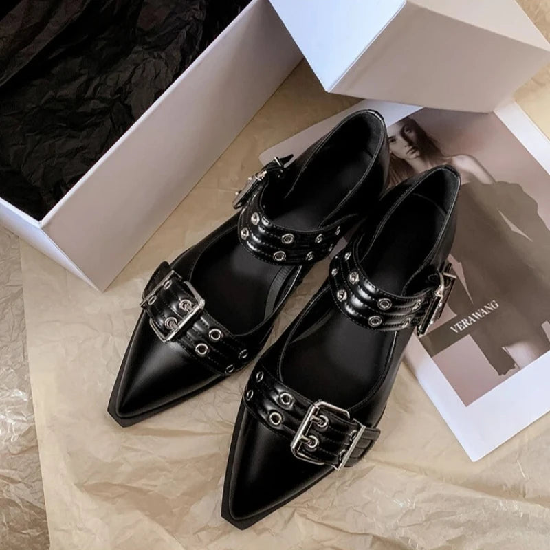 Women's Shoes Designer Luxury Low Heel Pumps Buckle Fashion Ladies Flats Shoe Mules Slingback Pointed Toe Casual Platform Sandal