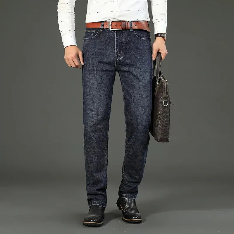 Wthinlee New Business Men's Jeans Casual Straight Stretch Fashion Classic Blue Black Work Denim Pant Trousers Male Clothing 