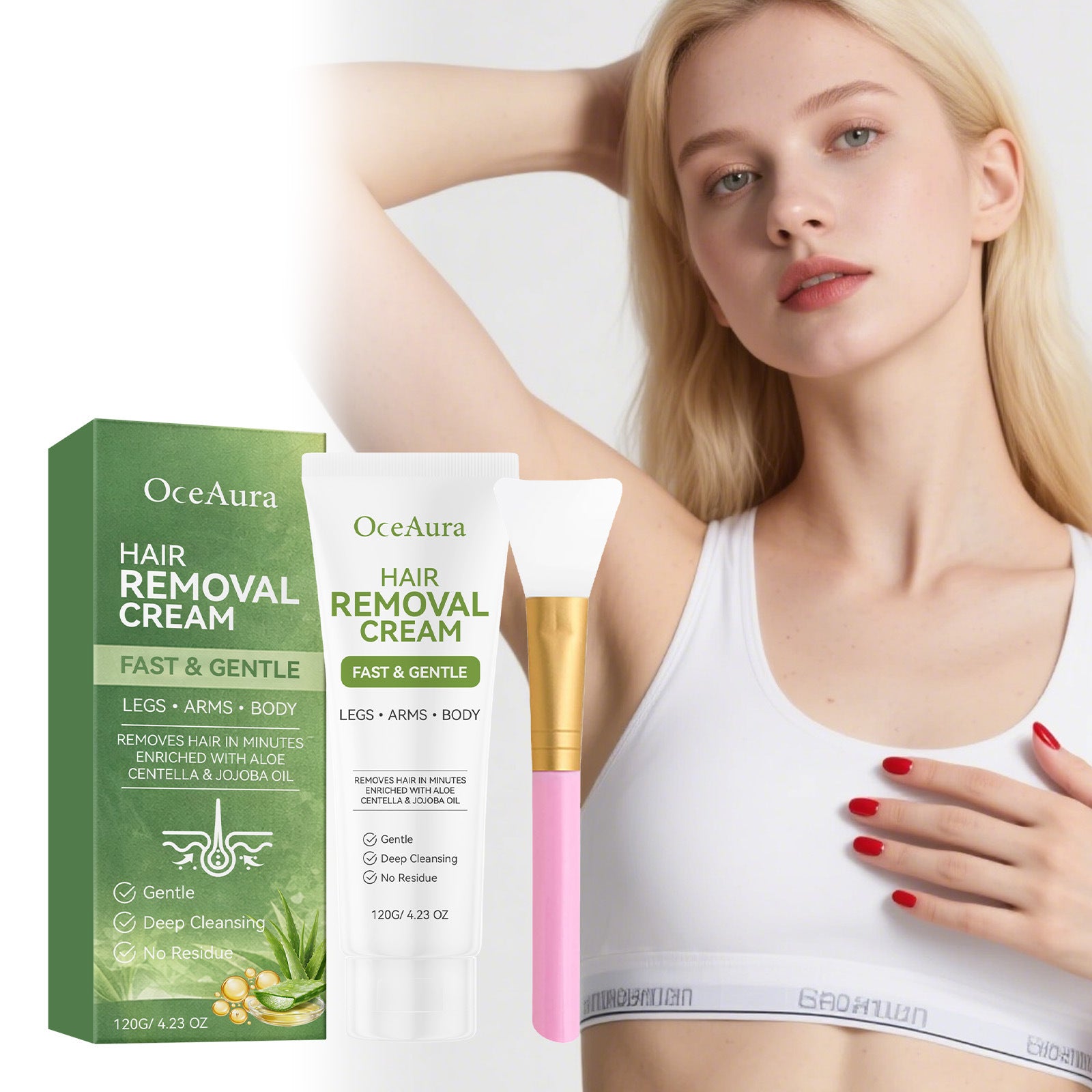 Smooth, Soft, And Comfortable Skincare Aloe Gentle Hair Removal Cream Crema depilatoria suave, tersa y confortable con aloe vera
