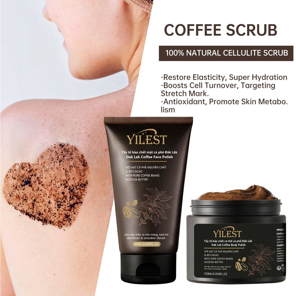 【Coffee Grounds Body Scrub】120ml+60ml Set, Exfoliates & Moisturizes with Vitamin E, Helps Tighten & Improve Skin Texture