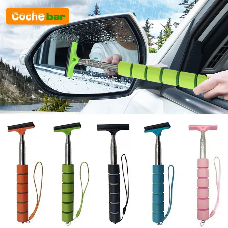 Car Rearview Mirror Wiper Cleaning Tool Auto Glass Mist Cleaner Scraper Car Accessories Handle Telescopic Window Cleaning Brush 