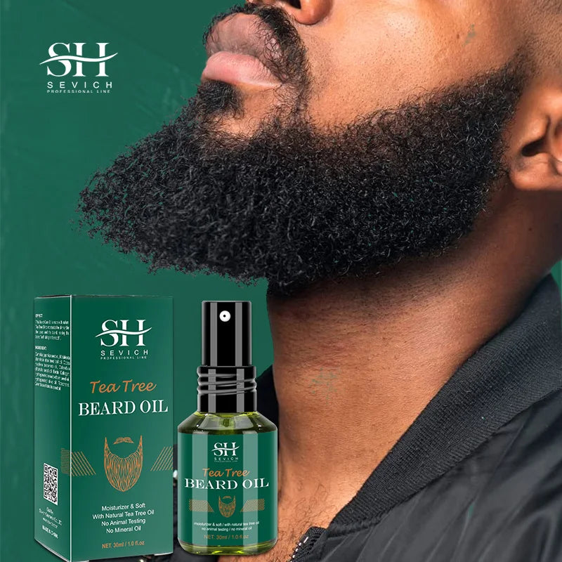 Beard Growth Kit For Men Tea Tree Hair Enhancer Thicker Beard Care Oil Nourishing Moisturizing Beard Conditioner Anti Hair Loss 