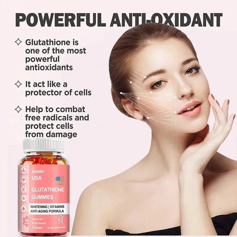 Glutathione Collagen Gummies for Skin Care Health Nails Hair Growth Collagen Protein Supplement, Skin Brightening