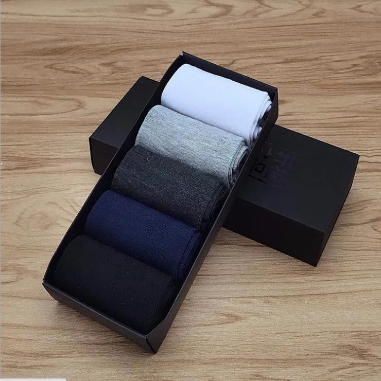 5 Pairs/lot Cotton Men's Dress Sock Solid Color