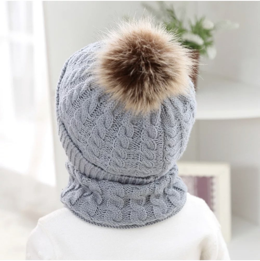 Hand-knitted beanie and neck wrap set