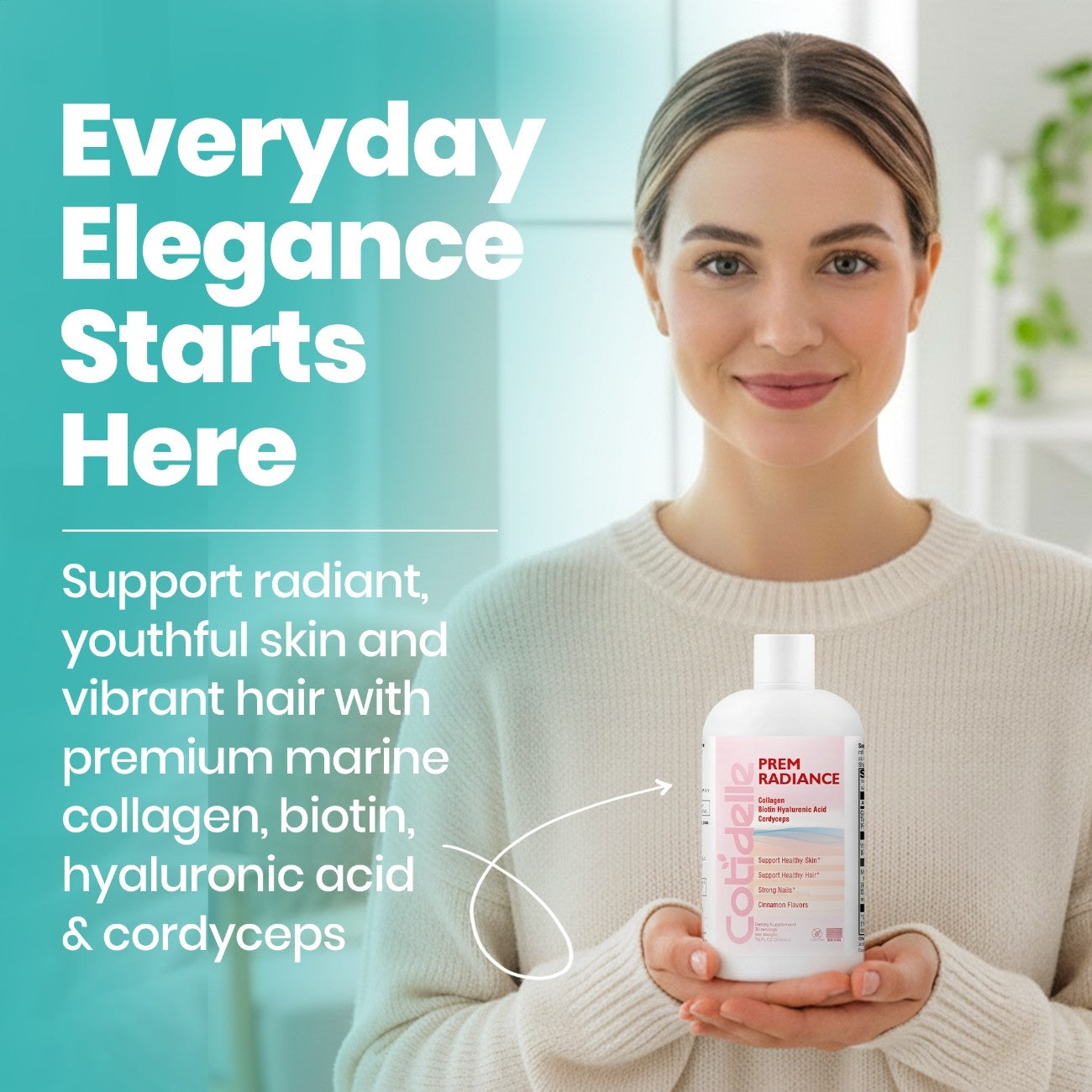 Prem Radiance A Liquid Dietary Supplement to Support Healthy Skin with Marine Collagen,Biotin,Hyaluronic Acid and Cordycepts