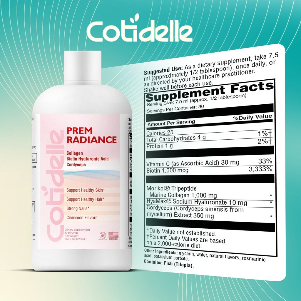 Prem Radiance A Liquid Dietary Supplement to Support Healthy Skin with Marine Collagen,Biotin,Hyaluronic Acid and Cordycepts