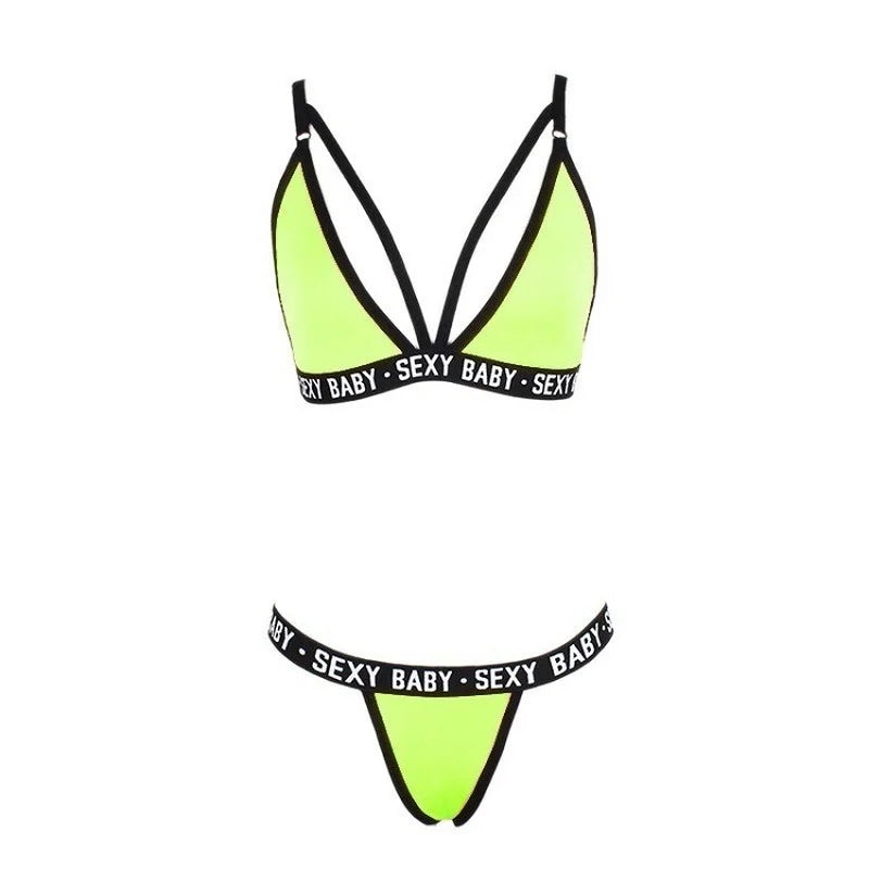 New Sexy Letter Three-Point Suit Women's Sports Underwear Set Sexy Skinny Backless Underwear Bikini 