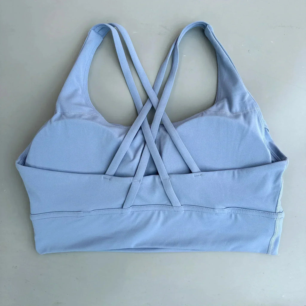 Solid Color Women Cross Fitness sport Bra soft high strength Tight Top Comprehensive Training Gym Yoga Underwear With Chest Pad