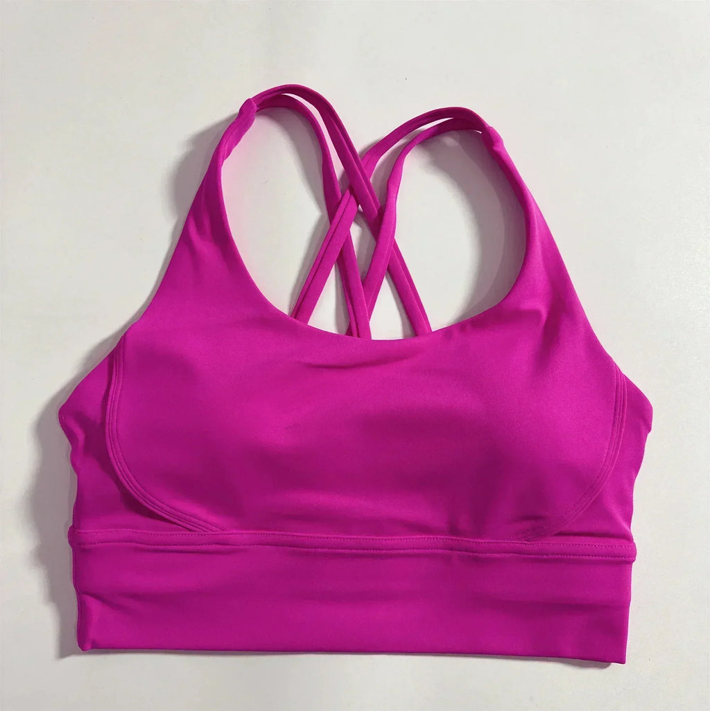 Solid Color Women Cross Fitness sport Bra soft high strength Tight Top Comprehensive Training Gym Yoga Underwear With Chest Pad