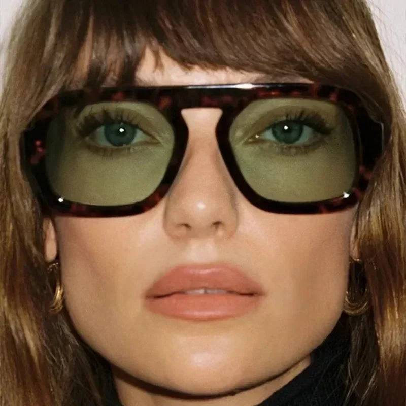 DOHOHDO 2025 Fashion Square Sunglasses Women New Retro Black Brown Thick Frame Pilot Sun Glasses Woman Chic Polygon Shades UV400