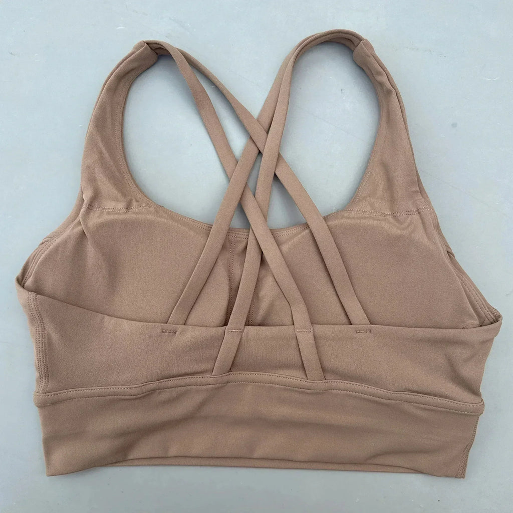 Solid Color Women Cross Fitness sport Bra soft high strength Tight Top Comprehensive Training Gym Yoga Underwear With Chest Pad