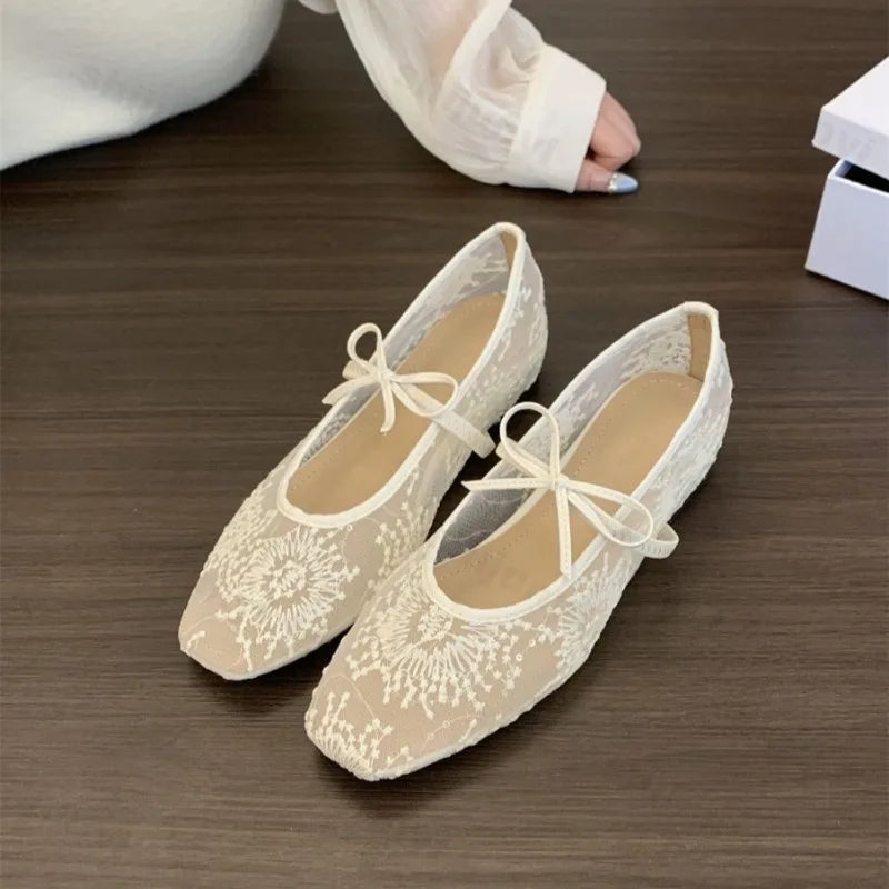 Summer Women Ballet Flats Shoes Comfortable Non Slip Fashion 2025 New Bow Women Shoes  Mesh Breathable Sandals Zapatos De Mujer