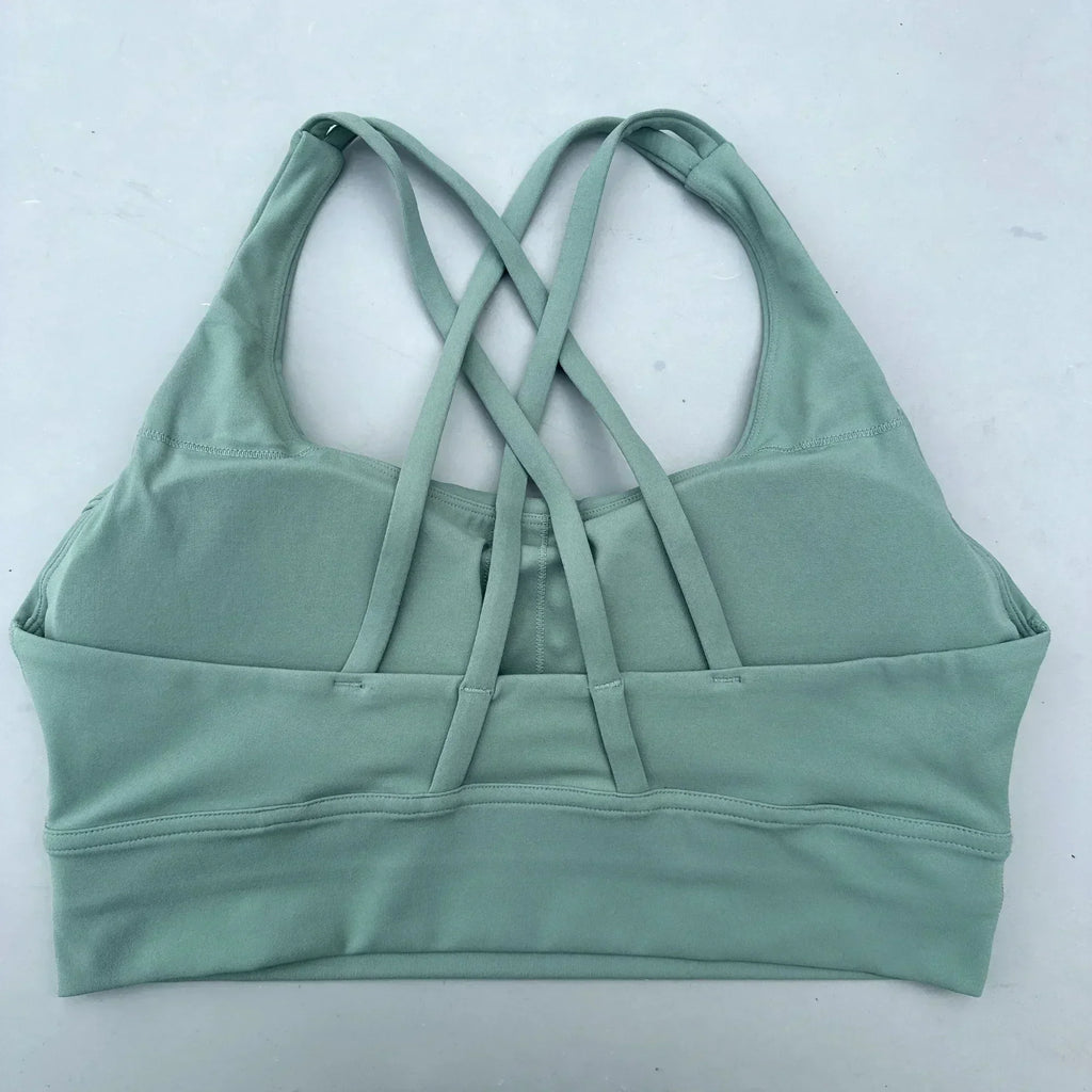 Solid Color Women Cross Fitness sport Bra soft high strength Tight Top Comprehensive Training Gym Yoga Underwear With Chest Pad