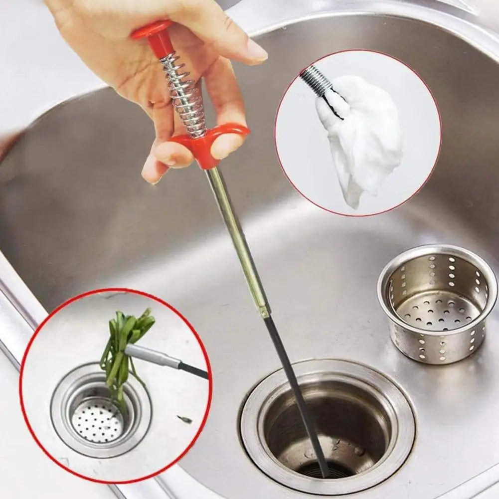 60-300cm Steel Wire Pipe Unclogger Hair Drain Clog Remover Tool Push-type Shower Tub Toilet Clogged Drains Opener Cleaning Tool 