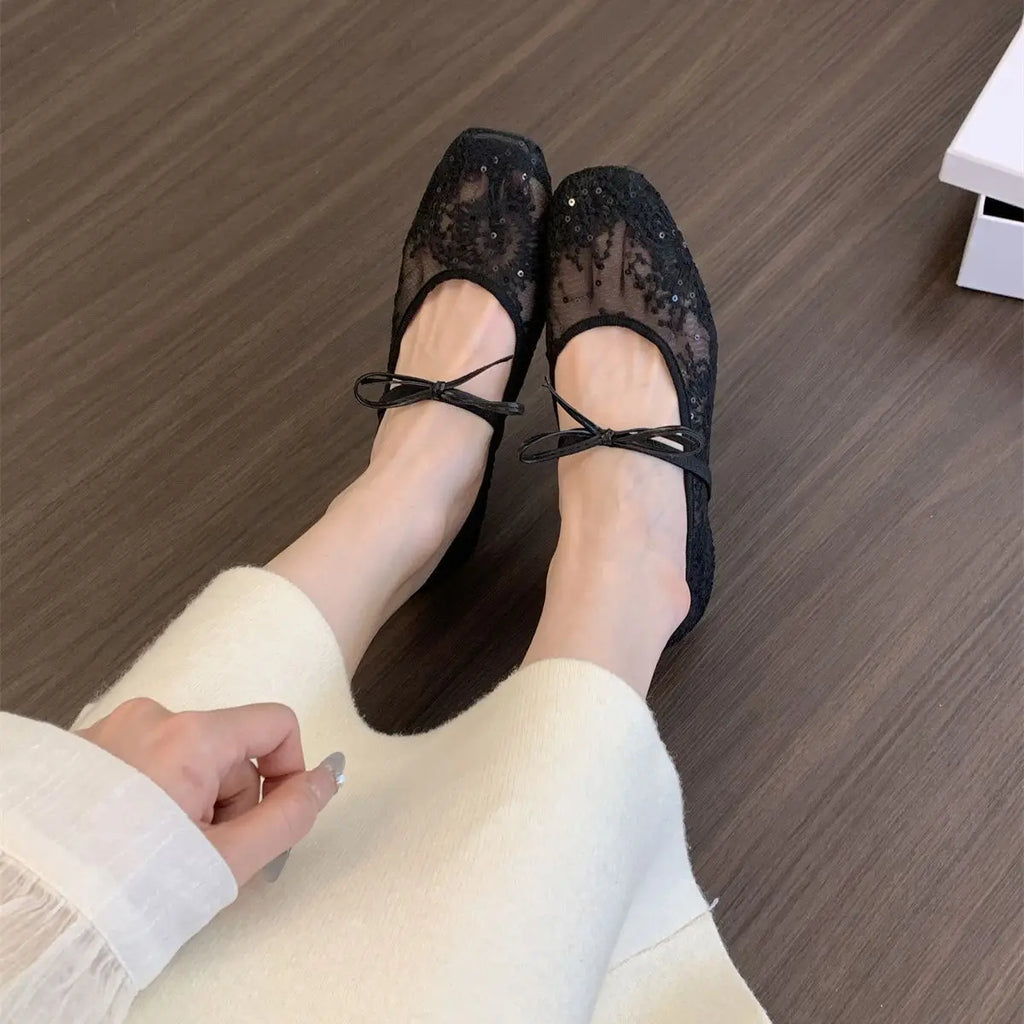 Summer Women Ballet Flats Shoes Comfortable Non Slip Fashion 2025 New Bow Women Shoes  Mesh Breathable Sandals Zapatos De Mujer