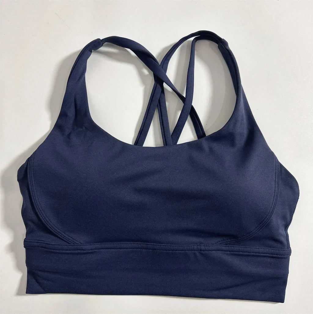 Solid Color Women Cross Fitness sport Bra soft high strength Tight Top Comprehensive Training Gym Yoga Underwear With Chest Pad