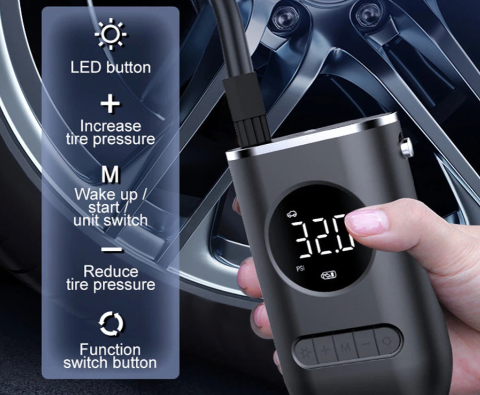 🛞 Portable Wireless Digital Tire Inflator – Multifunctional Electric Air Pump for Cars, Motorcycles, Bikes & More (150 PSI | 2000mAh Dual Battery) 
