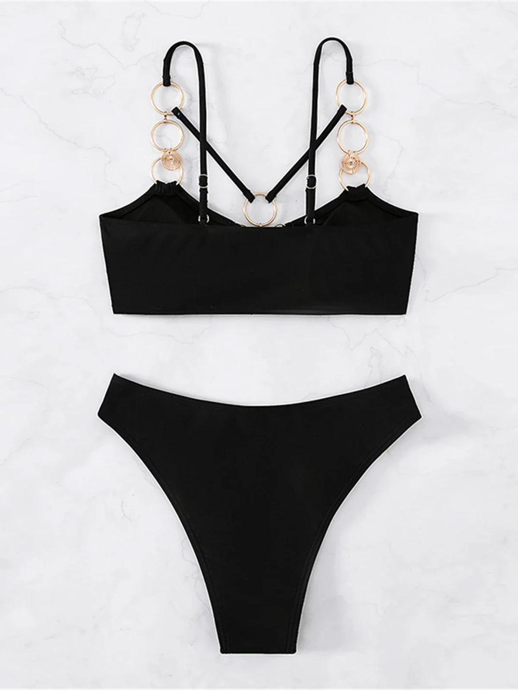 👙 Sexy Metal Ring Mid-Waist Bikini Set – Women's Two-Piece Padded Swimsuit | Trendy Bathing Suit for Beach & Pool 
