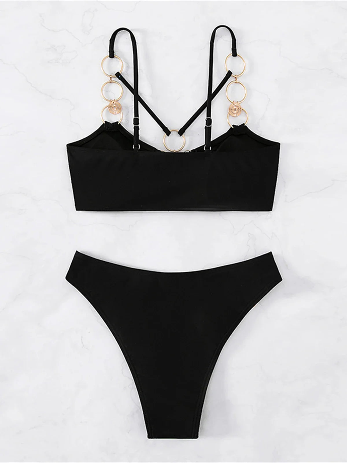 👙 Sexy Metal Ring Mid-Waist Bikini Set – Women's Two-Piece Padded Swimsuit | Trendy Bathing Suit for Beach & Pool 