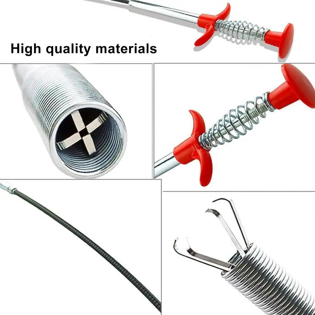 60-300cm Steel Wire Pipe Unclogger Hair Drain Clog Remover Tool Push-type Shower Tub Toilet Clogged Drains Opener Cleaning Tool 