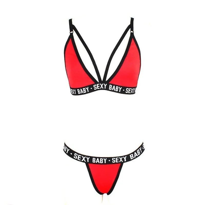 New Sexy Letter Three-Point Suit Women's Sports Underwear Set Sexy Skinny Backless Underwear Bikini 