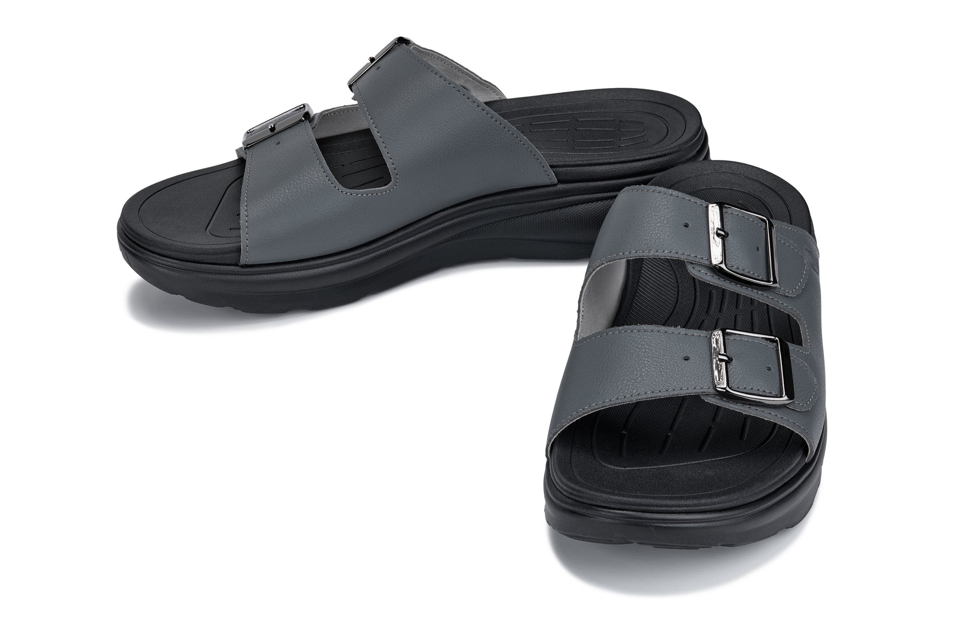 CALTO - X1661 - 2 Inches Taller (Iron Gray Buckle) - Dual Adjustable Buckle Sandals