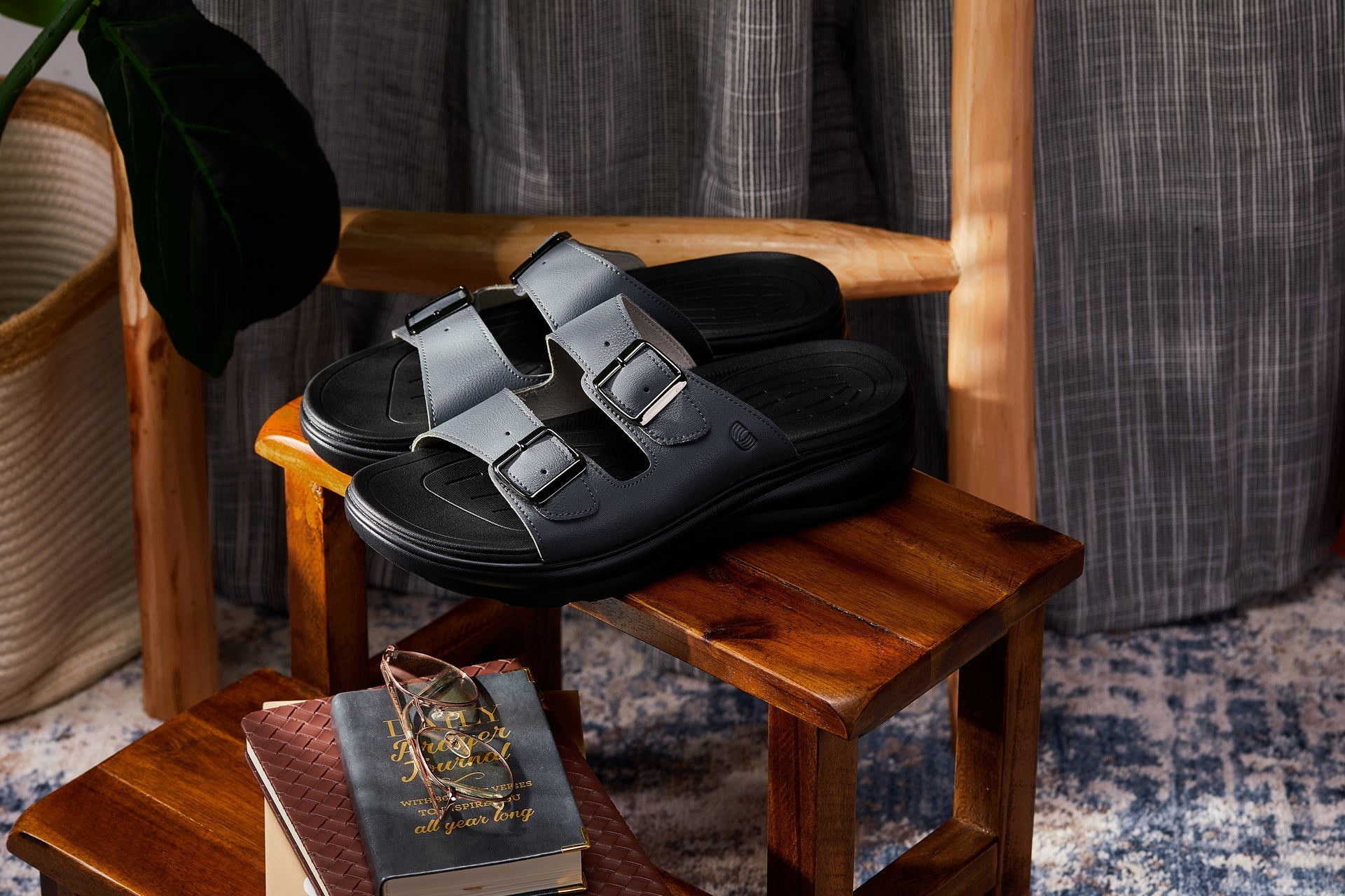 CALTO - X1661 - 2 Inches Taller (Iron Gray Buckle) - Dual Adjustable Buckle Sandals