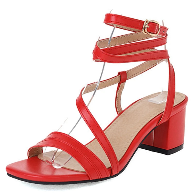 REAVE CAT 2022 Women Shoes Sandals Peep Toe Ankle Strap Block Heels Fashion Big Size 30-52 Black White Daily Summer S3533