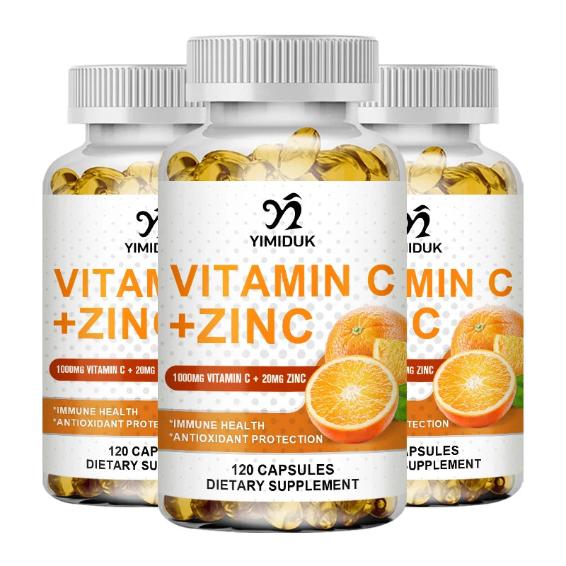 Yimiduk Premium Vitamin C & Zinc Supplement, for Energy, Metabolism & Overall Defense, Boosts Collagen & Skin Health, Non-GMO 