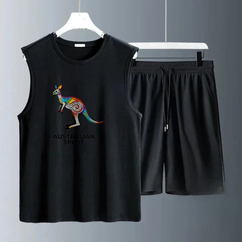 Men Tank top Set men sweatshirt set Short Sleeve+Shorts sweatshirt set Breathable Summe training suit set men Polyester Fashion