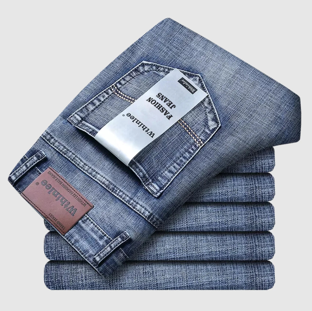Wthinlee New Business Men's Jeans Casual Straight Stretch Fashion Classic Blue Black Work Denim Pant Trousers Male Clothing 