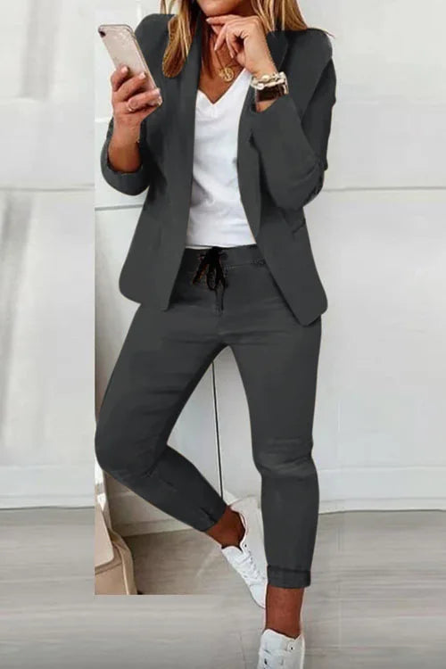 Office Lady Blazer And Lace-Up Pants Two Piece Set 2024 New Casual Fashion Solid Color Women's Set Conjuntos De Mujer Streetwear