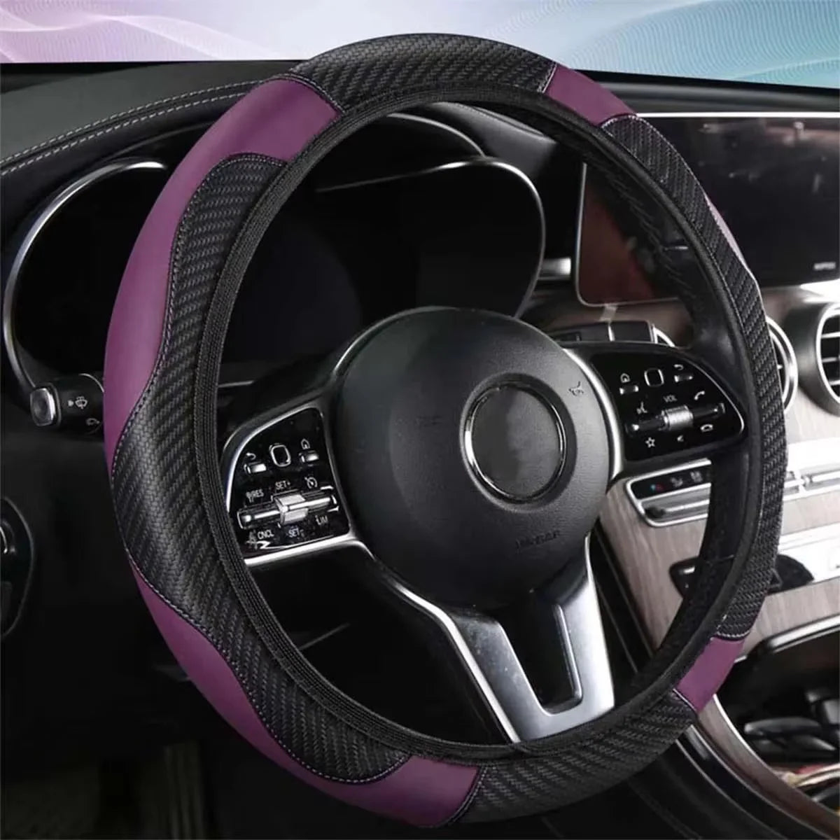 1 Piece of Car Steering Wheel Cover Accessory, Breathable and Anti Slip PU Leather Steering Wheel Cover, Suitable for 37-38cm Se 
