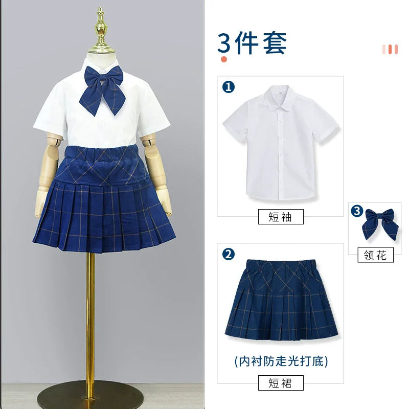 Kids British Plaid Vest Shirt Suit Pants Girls Waistcoat Blouse Skirts Children School Uniform Boys Korean Students Clothes Set
