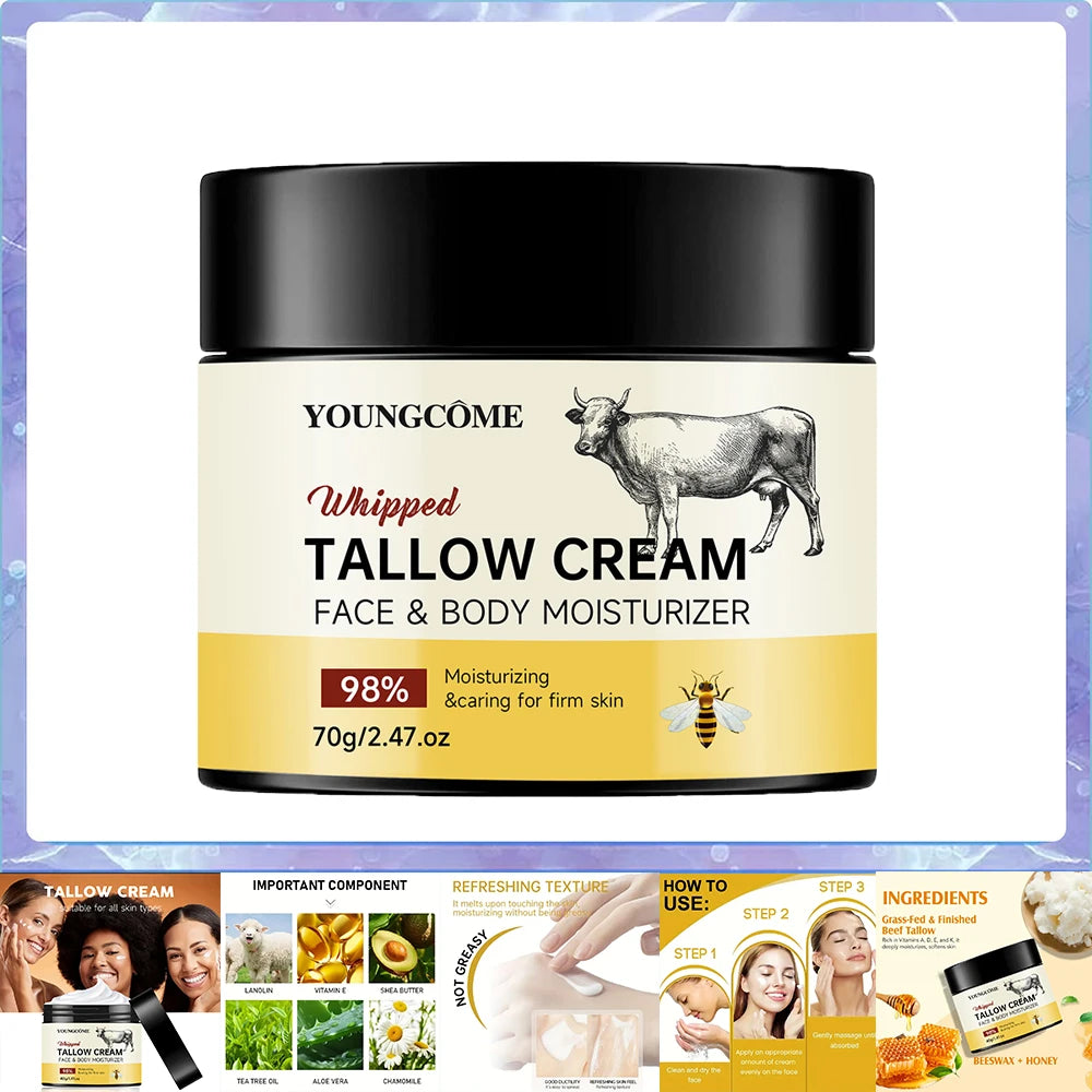 Beef Tallow Paste Deeply Moisturizer Honey Balm Brightening Wrinkle Remover Grass Fed Tallow Wild Honey Face Body Cream Skin