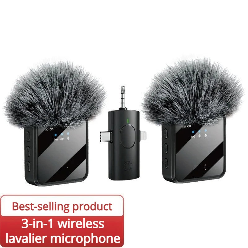 Portable Three-In-One Wireless Microphone Suitable For Interview Recording Mini Microphone For Live Streaming On Mobile Phone