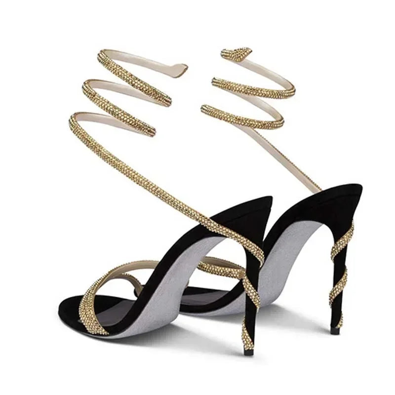 Eilyken Fashion Crystal Stiletto High Heels Woman Sandals Street Style Sexy Open Toe Wedding Party Prom Ankle Strap Shoes
