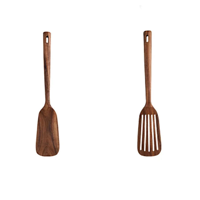 1-5pcs Slotted Spurtle Spatula Sets for Stirring  Natural Teak Kitchen Utensil Set Heat Resistant Non Stick Wood Cookware