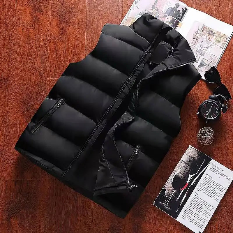 Mens Vest Jacket Warm Sleeveless Jackets Winter Waterproof Zipper Coat Autumn Stand-up Collar Casual Waistcoat Brand Clothing 